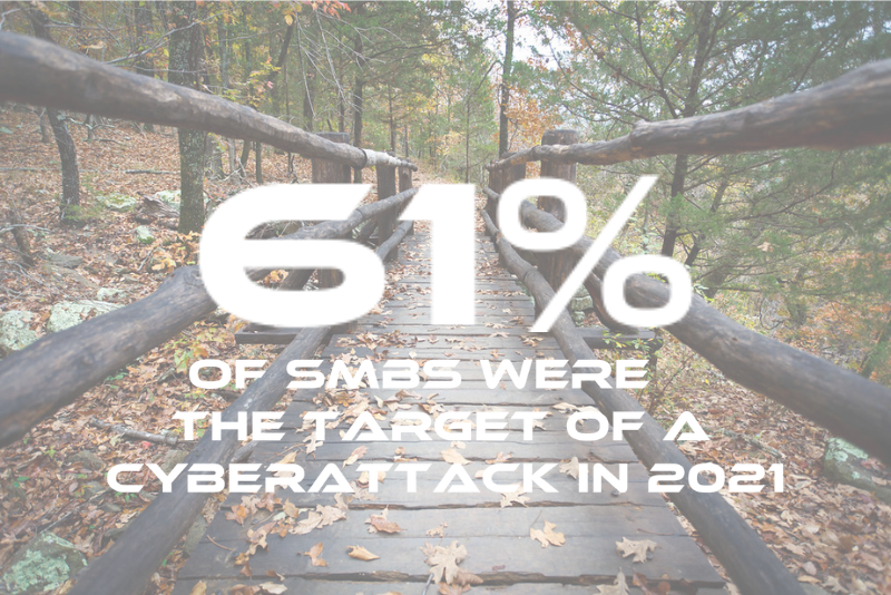 Photo of Devil's Den State Park with a statistic highlighting the percentage of small businesses targeted by phishing attacks